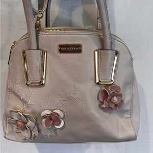 BIG BUDDHA Bone color Medium Handbag Tote Shoulder/Handle Bag 3D Flowers